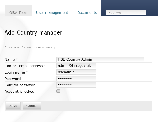 The 'Country Manager' form