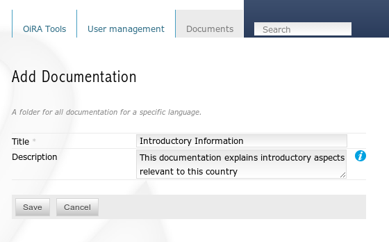 The 'Add Documentation' form