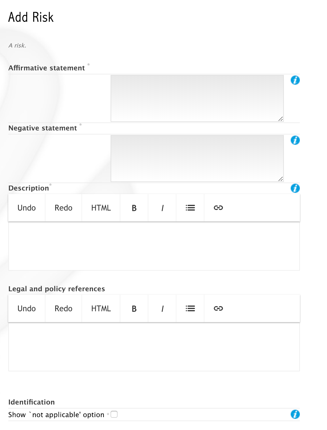 The “Add Risk” form, upper part