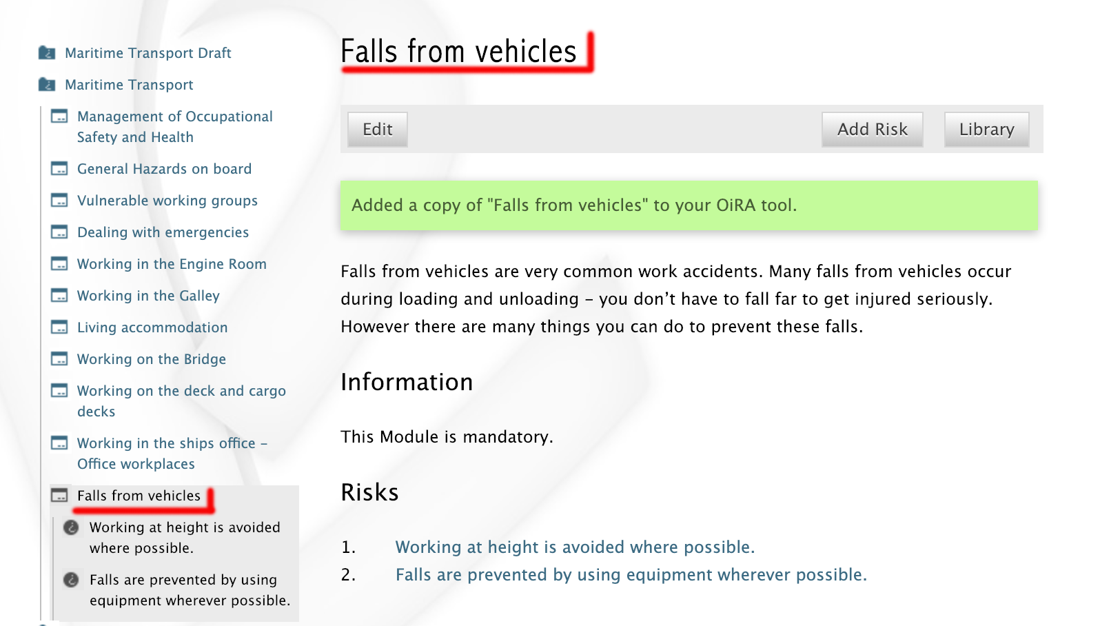 A module has just been copied from the library